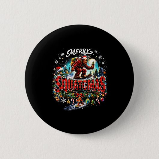 Badge Rond 5 Cm Merry Christmas Squatchmas Funny Bigfoot Snowboard (Devant)