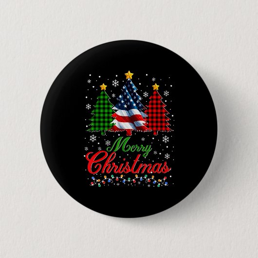 Badge Rond 5 Cm Merry Christmas Tree Plaid Us Flag Snowflake Xmas (Devant)