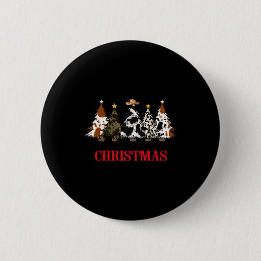 Badge Rond 5 Cm Merry Christmas Tree Western Cowhide Xmas Cowboy F (Devant)