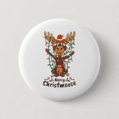 Badge Rond 5 Cm Merry Christmoose Christmas Moose Xmas Tree Lights (Devant)