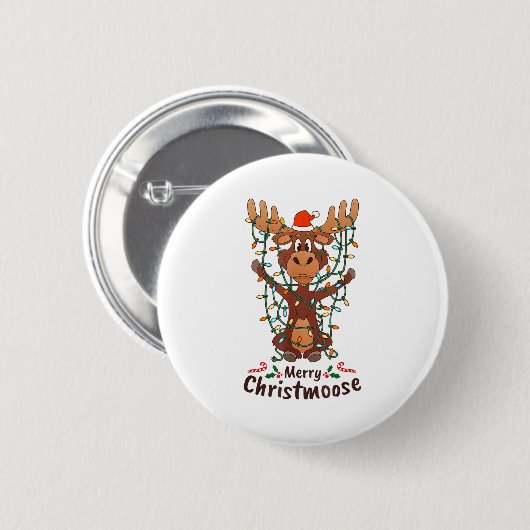 Badge Rond 5 Cm Merry Christmoose Christmas Moose Xmas Tree Lights (Devant & derrière)