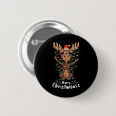 Badge Rond 5 Cm Merry Christmoose Christmas Moose Xmas Tree Lights (Devant & derrière)