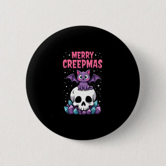 Badge Rond 5 Cm Merry Creepmas Cat Pastel Goth Christmas Skull T-S