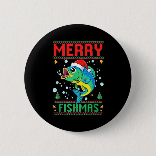 Badge Rond 5 Cm Merry Fishmas B Fish Fishing Christmas  (Devant)