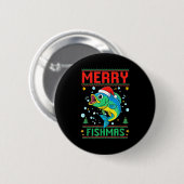 Badge Rond 5 Cm Merry Fishmas B Fish Fishing Christmas  (Devant & derrière)