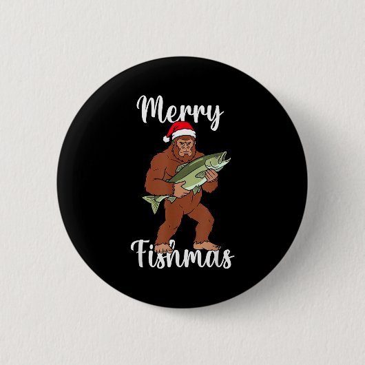 Badge Rond 5 Cm Merry Fishmas Bigfoot Fishing Funny Sasquatch Sant (Devant)