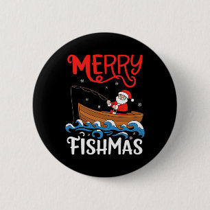 Badge Rond 5 Cm Merry Fishmas Funny Noël Père Noël Pêche