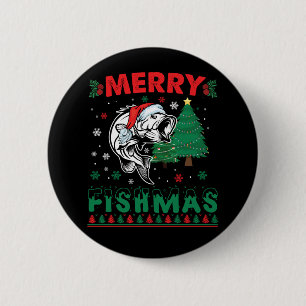 Badge Rond 5 Cm Merry Fishmas Pêche Papa Pêcheur Pêcheur Noël