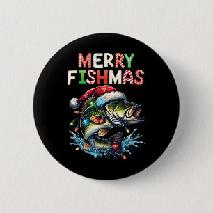 Badge Rond 5 Cm Merry Fishmas Père Noël Pêcheurs amoureux Drôle Pê