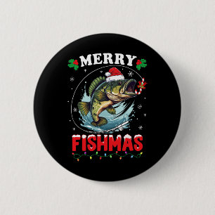 Badge Rond 5 Cm Merry Fishmas Poisson Drôle Pêche Noël Papa Hommes