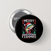 Badge Rond 5 Cm Merry Fishmas Ugly Christmas Sweater Fishing Lover (Devant & derrière)