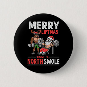 Badge Rond 5 Cm Merry Liftmas De North Swole Muscle Père Noël Poid