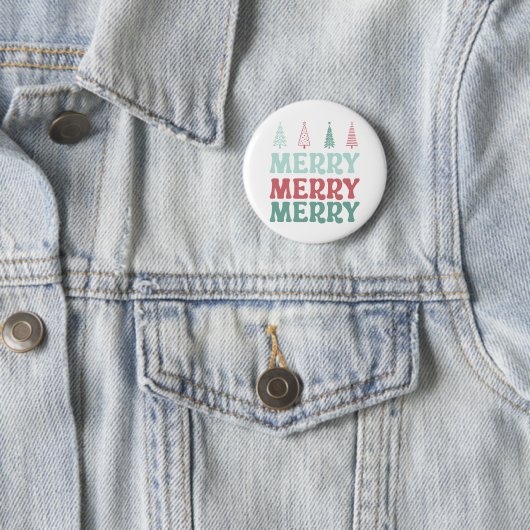 Badge Rond 5 Cm Merry Merry Merry with Pastel Boho Christmas Trees (En situation)