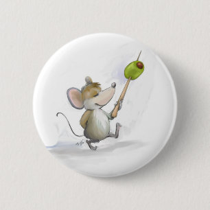 Badge Rond 5 Cm Merry Mouse Moe avec bouton Olive