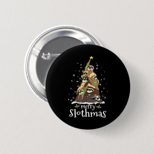 Badge Rond 5 Cm Merry Slothmas Cute Xmas Sloth Santa Hat Christmas (Devant & derrière)