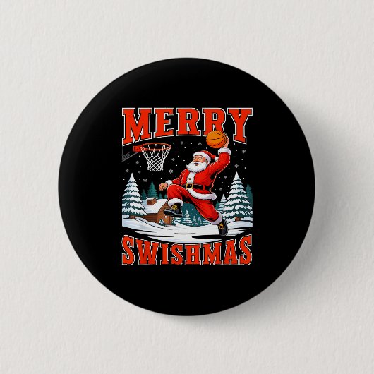 Badge Rond 5 Cm Merry Swishmas Santa Playing Basketball Christmas (Devant)