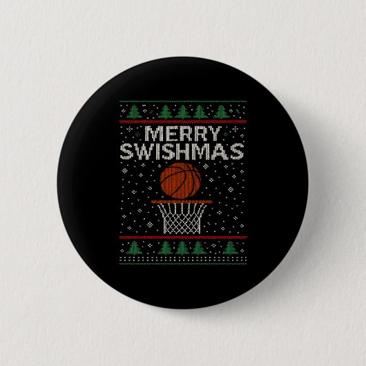 Badge Rond 5 Cm Merry Swishmas Ugly Christmas Sweater Basketball J (Devant)