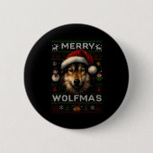 Badge Rond 5 Cm Merry Wolfmas Merry Christmas Wolf Ugly Sweater Fu (Devant)