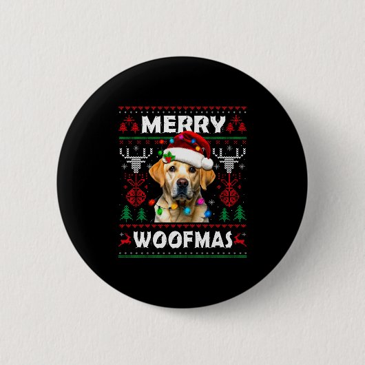 Badge Rond 5 Cm Merry Woofmas Yellow Labrador Christmas Ugly Sweat (Devant)