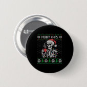 Badge Rond 5 Cm Merry Xmas Skeleton Ugly Sweater, Skull Wearing Sa (Devant & derrière)