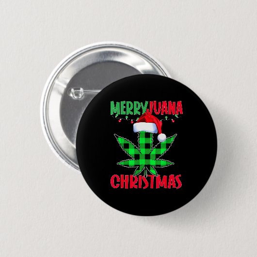 Badge Rond 5 Cm Merryjuana Weed Leaf Funny Christmas Pajama X-mas (Devant & derrière)