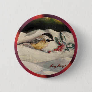 Badge Rond 5 Cm Mésange avec du gui