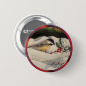 Badge Rond 5 Cm Mésange avec du gui (Devant & derrière)