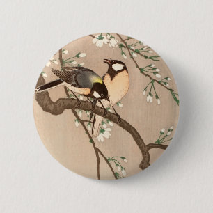 Badge Rond 5 Cm Mésange japonaise asiatique Ohara Koson Oiseau Cha