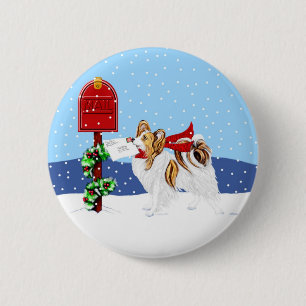 Badge Rond 5 Cm Message de Noël Sable Papillon