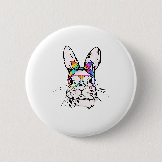 Badge Rond 5 Cm Mets Bunny Messy Bun Tie Dye Bandana Rabbit Easte (Devant)