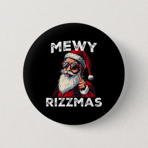 Badge Rond 5 Cm Mewy Rizzmas Drôle Santa Miaulant Blague Rizz Homm