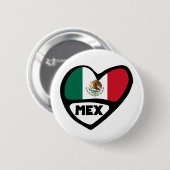 Badge Rond 5 Cm Mexique Code Pays Coeur Drapeau, MEX (Devant & derrière)