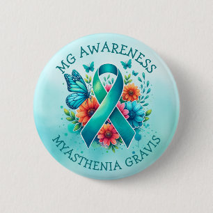Badge Rond 5 Cm MG Sensibilisation Myasthenia Gravis Ribbon