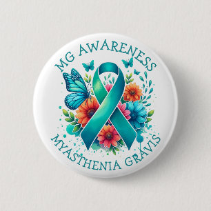 Badge Rond 5 Cm MG Sensibilisation   Myasthenia Gravis Ribbon