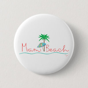 Badge Rond 5 Cm Miami avec Palm et Parapluie