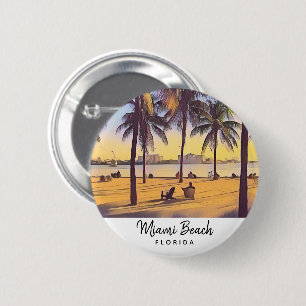 Badge Rond 5 Cm Miami Beach Floride Aquarelle Vintage Art