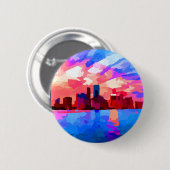 Badge Rond 5 Cm Miami Florida Skyline au coucher du soleil par Jon (Devant & derrière)