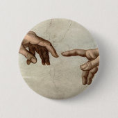 Badge Rond 5 Cm Michaelangelo mains création adam dieu (Devant)