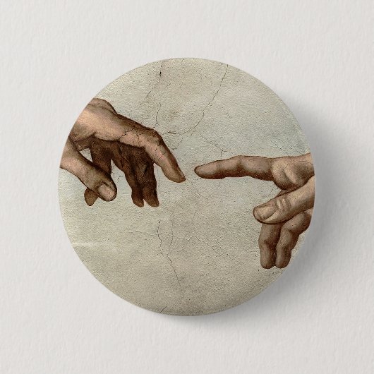 Badge Rond 5 Cm Michaelangelo mains création adam dieu (Devant)