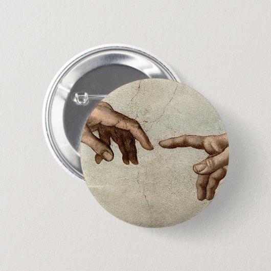 Badge Rond 5 Cm Michaelangelo mains création adam dieu (Devant & derrière)