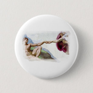 Badge Rond 5 Cm Michelangelo Création De L'Homme - Dieu Adam Fist 