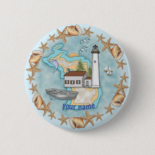 Badge Rond 5 Cm Michigan Shells Lighthouse épinglette (Devant)