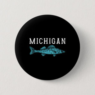 Badge Rond 5 Cm Michigan Walleye Pêcheur Pêcheur Angler Midwest