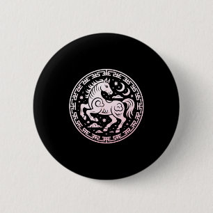 Badge Rond 5 Cm Mignon 2026 Année du Cheval Lunaire Fille Zodiaque