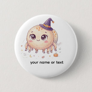 Badge Rond 5 Cm Mignon araignée duveteuse d'Halloween avec chapeau
