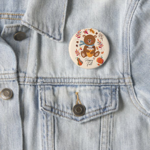 Badge Rond 5 Cm Mignon bébé ours d'automne avec miel et texte pers