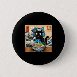 Badge Rond 5 Cm Mignon Chat Gamer Kawaii Drôle Ramen Chat Japonais