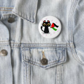 Badge Rond 5 Cm mignon chat noir tient drapeau de la Palestine (En situation)