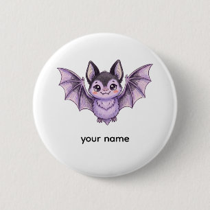 Badge Rond 5 Cm Mignon Chauve-Souris Violette Illustration au Cray