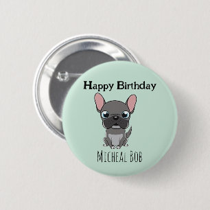 Badge Rond 5 Cm Mignon chien pug gris personnalisé joyeux annivers